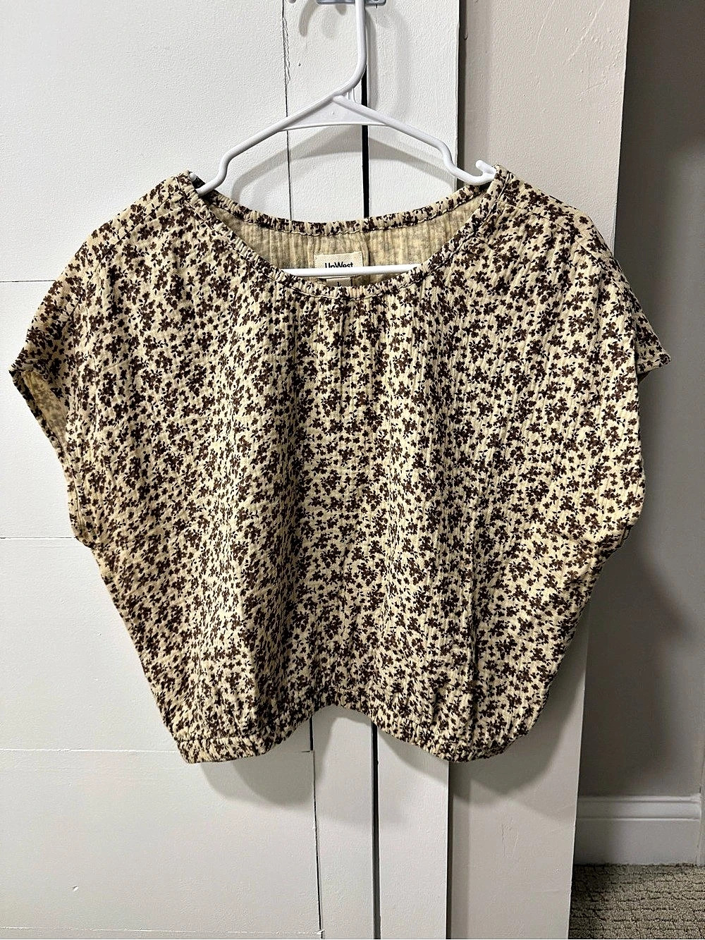 UpWest Cinched Hem Costal Cotton Top in Mountain Floral Print Size Large